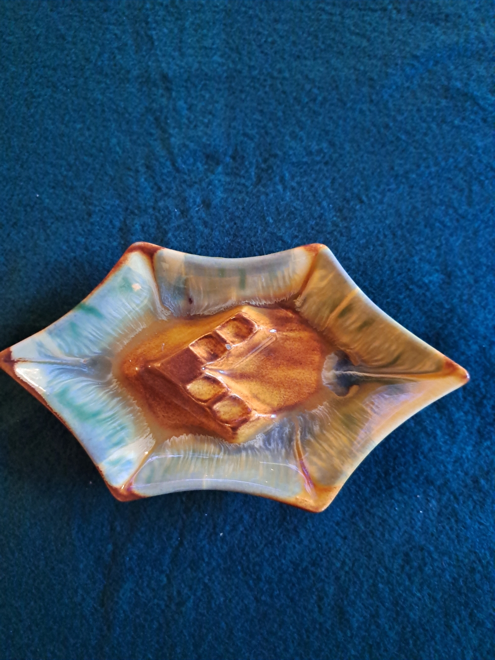 Royal Haeger Ashtray R138 Vintage MCM Briar Agate Orange Green